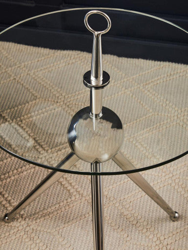 Oria Clear Glass and Silver Finish Round Side Table