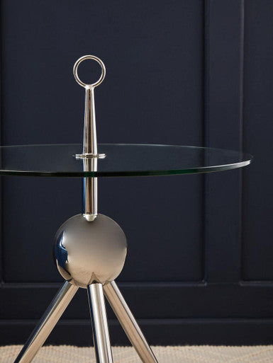 Oria Clear Glass and Silver Finish Round Side Table