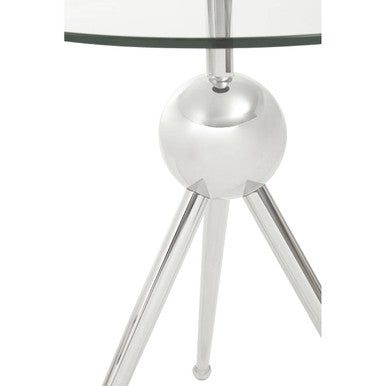 Oria Clear Glass and Silver Finish Round Side Table