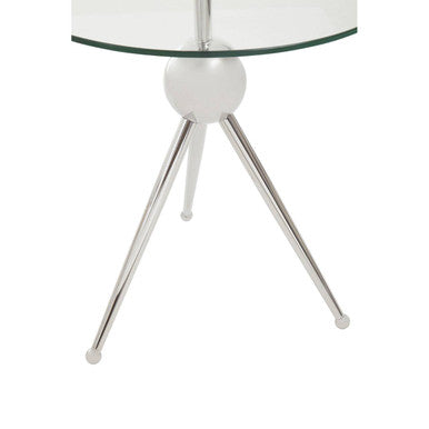Oria Clear Glass and Silver Finish Round Side Table