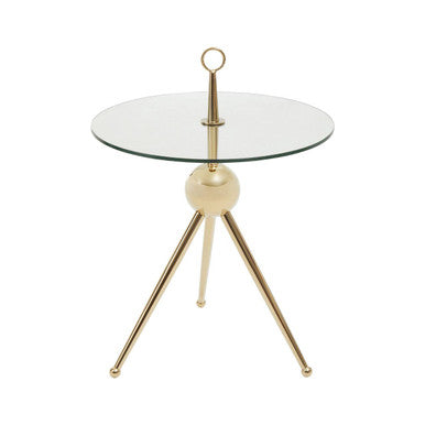 Oria Clear Glass Round Side Table with Gold Finish Frame