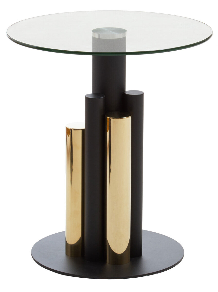 Oria Clear Glass Round Side Table with Gold and Black Base