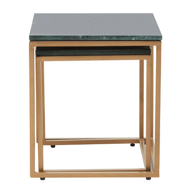 Varana Green Marble and Gold Finish Set of 2 Nesting Tables