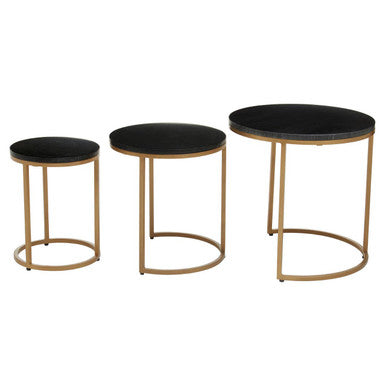 Varana Black Marble and Gold Finish Set of 3 Nesting Round Tables