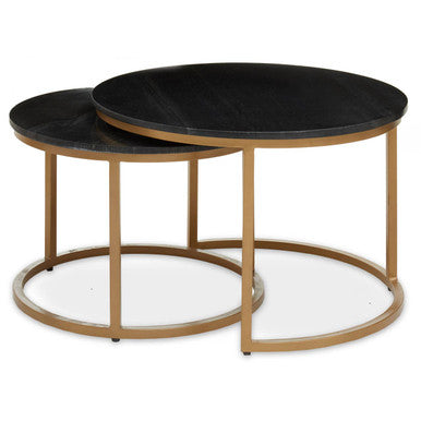 Varana Black Marble and Gold Finish Set of 2 Nesting Coffee Tables