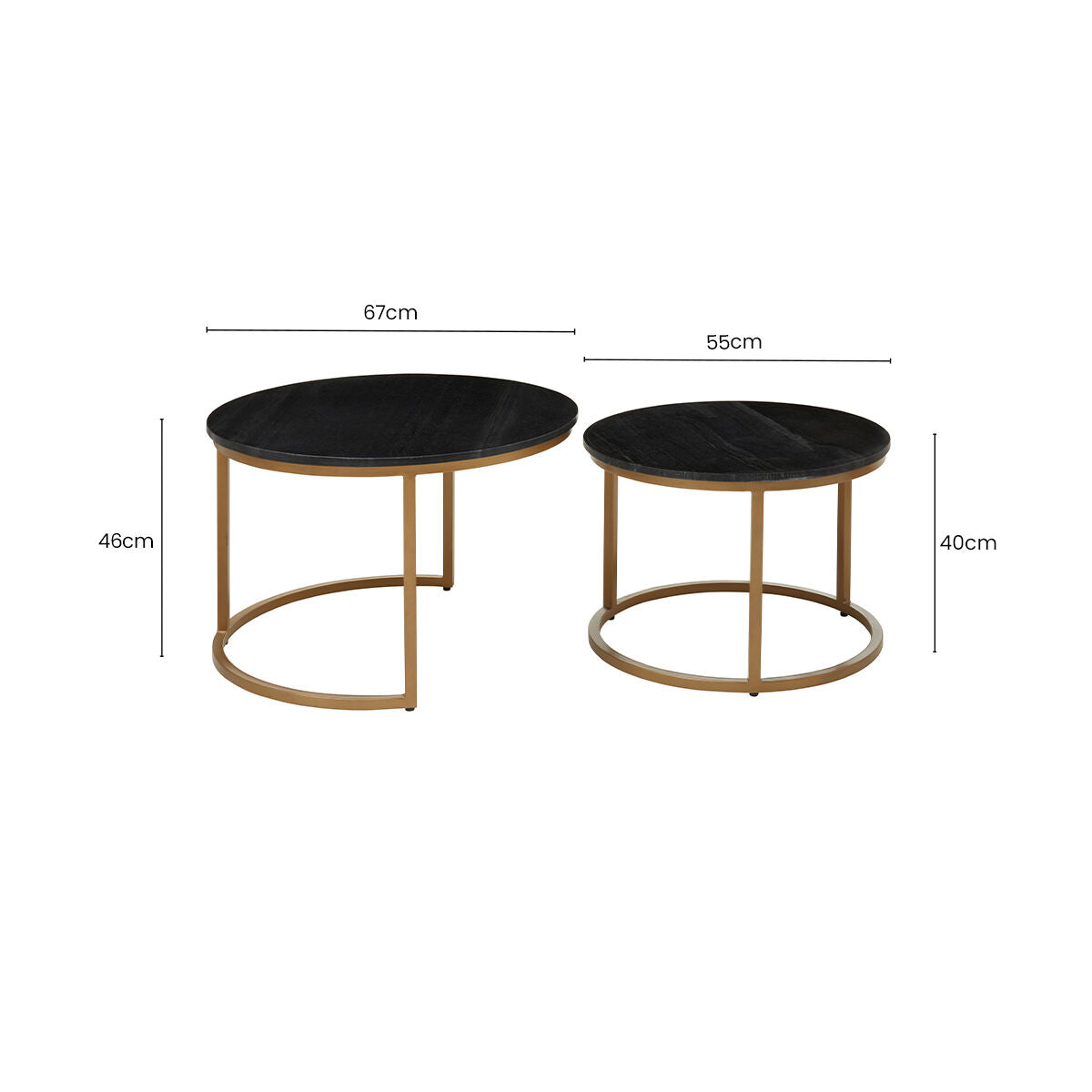 Varana Black Marble and Gold Finish Set of 2 Nesting Coffee Tables