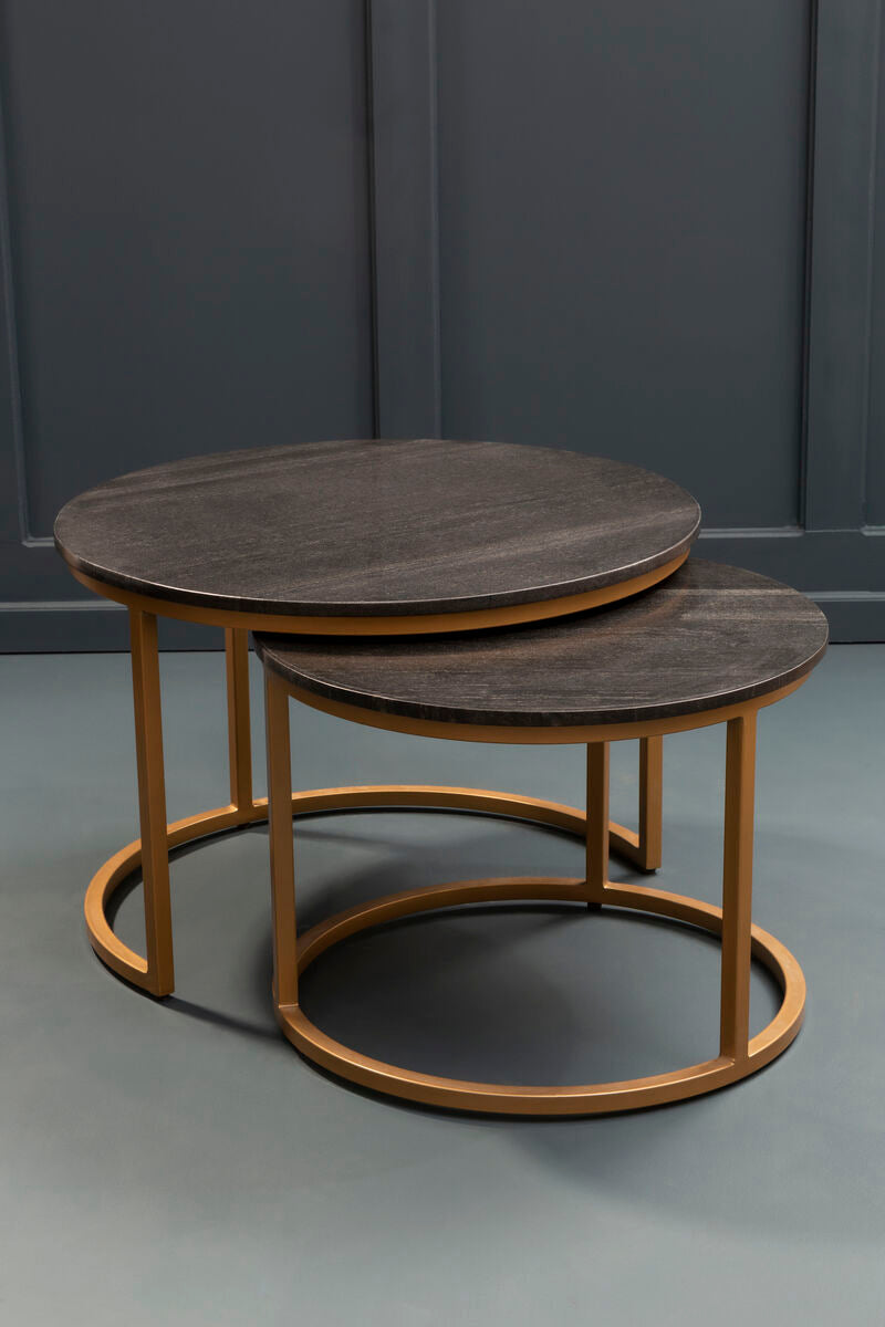 Varana Black Marble and Gold Finish Set of 2 Nesting Coffee Tables