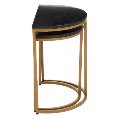 Varana Black Marble and Gold Finish Set of 2 Half Moon Nesting Tables
