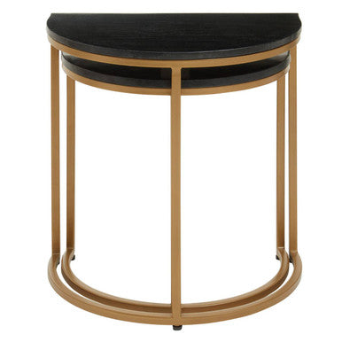 Varana Black Marble and Gold Finish Set of 2 Half Moon Nesting Tables