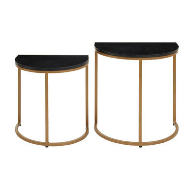Varana Black Marble and Gold Finish Set of 2 Half Moon Nesting Tables