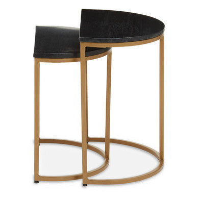 Varana Black Marble and Gold Finish Set of 2 Half Moon Nesting Tables