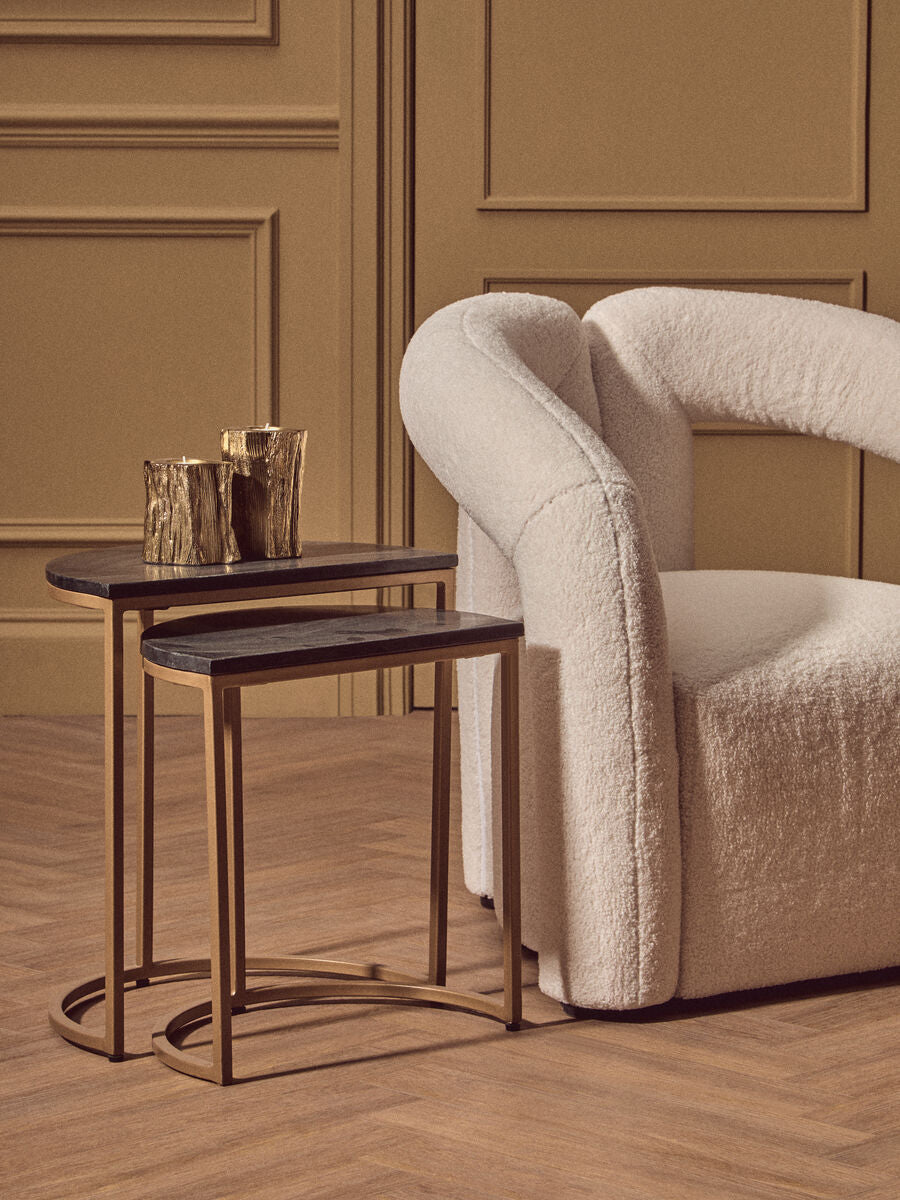 Varana Black Marble and Gold Finish Set of 2 Half Moon Nesting Tables
