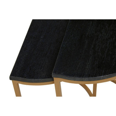 Varana Black Marble and Gold Finish Set of 2 Half Moon Nesting Tables