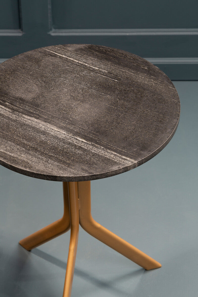 Black Round Marble Top Side Table with Gold Metal Tripod Base | Varana
