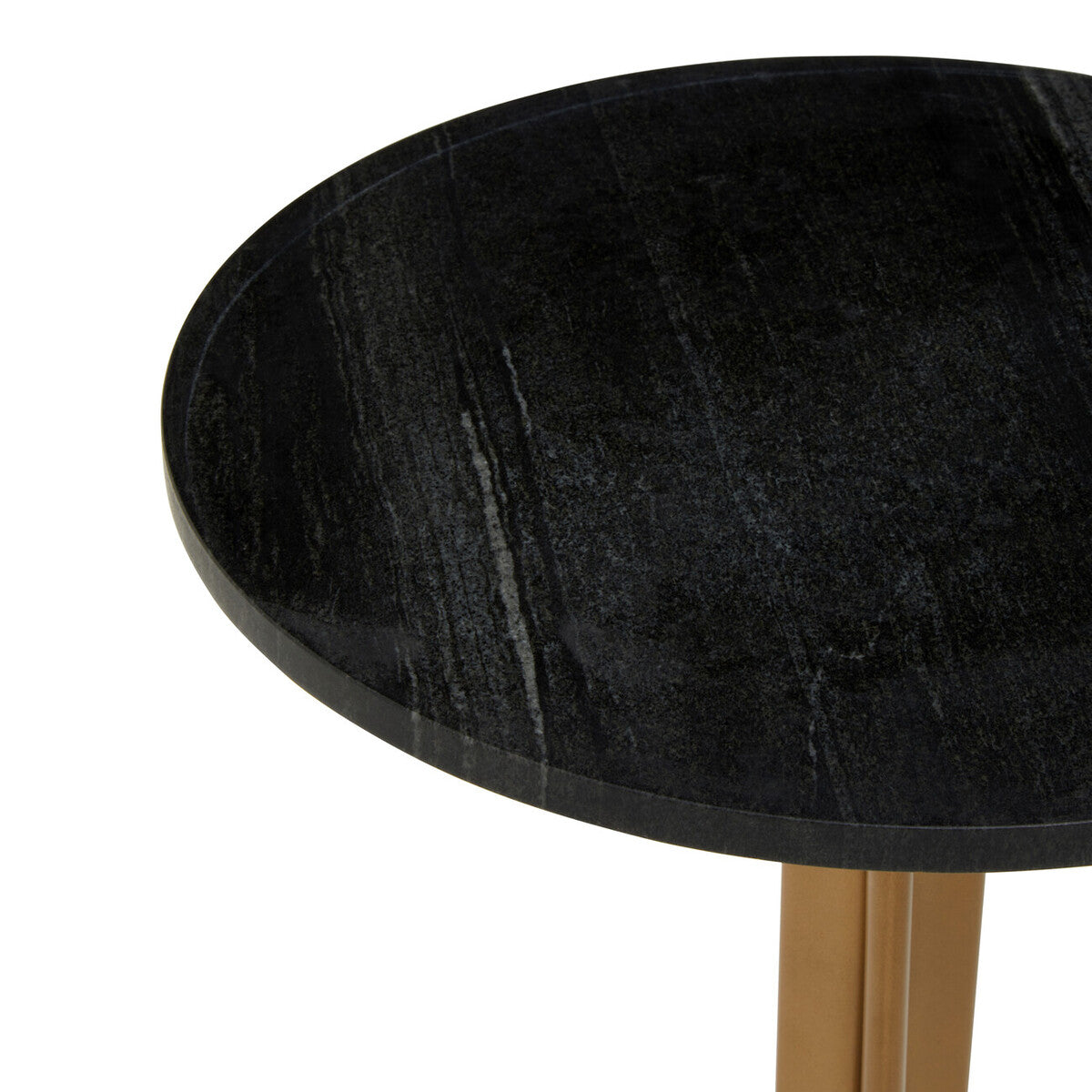 Black Round Marble Top Side Table with Gold Metal Tripod Base | Varana