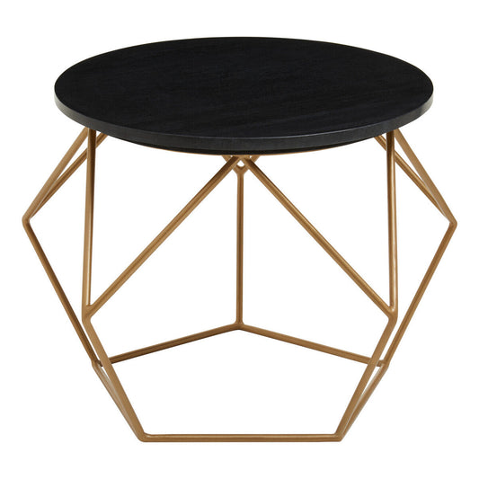 Varana Black Marble Round Coffee Table with Gold Finish Frame