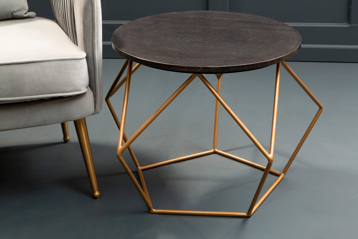 Varana Black Marble Round Coffee Table with Gold Finish Frame