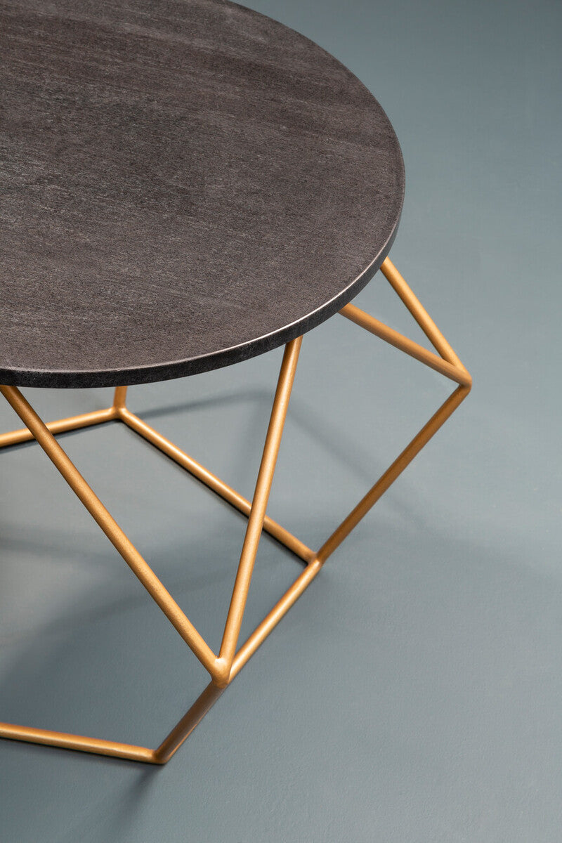 Varana Black Marble Round Coffee Table with Gold Finish Frame