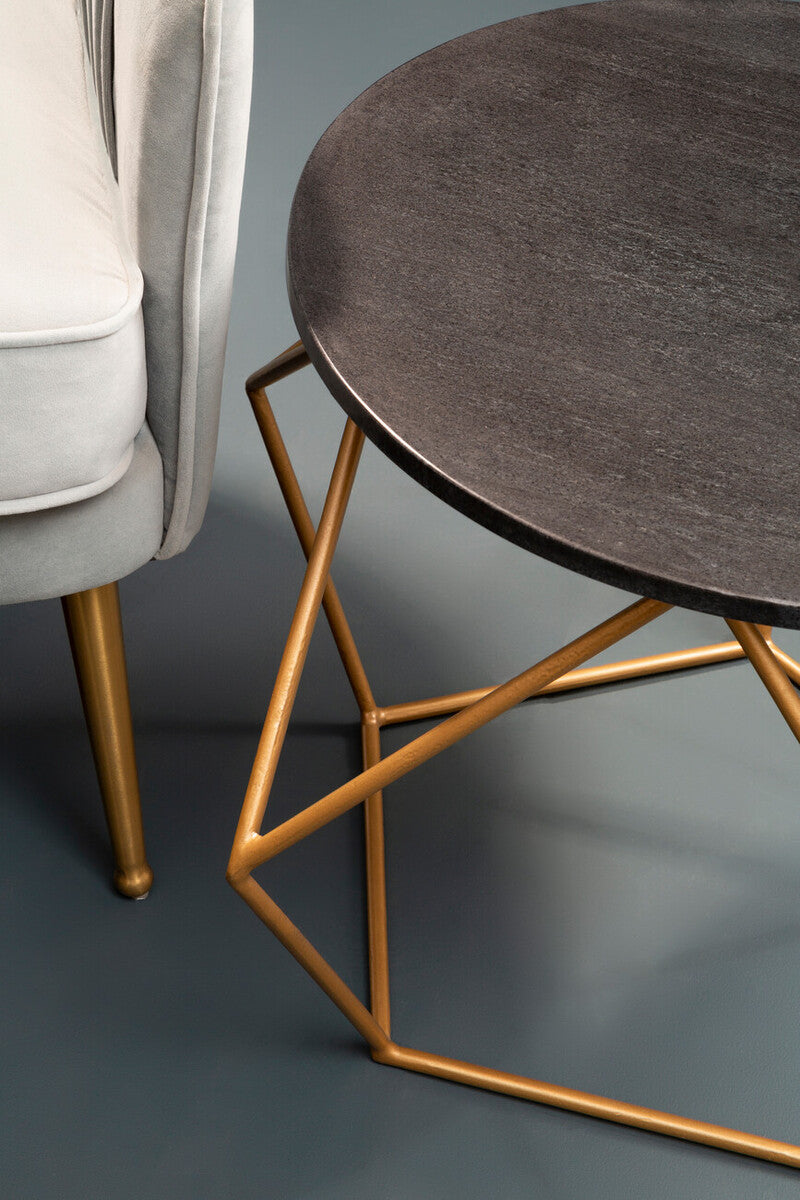 Varana Black Marble Round Coffee Table with Gold Finish Frame