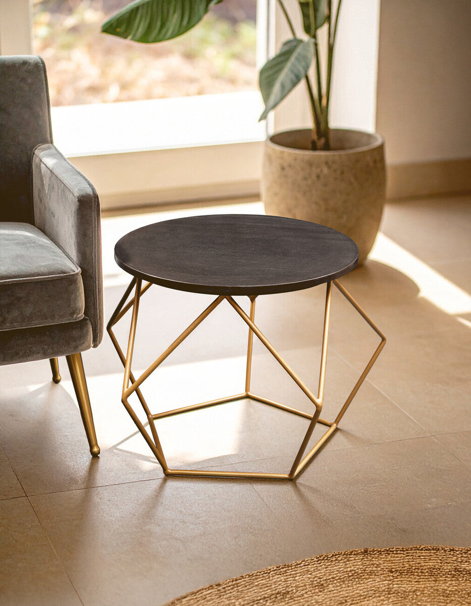 Varana Black Marble Round Coffee Table with Gold Finish Frame