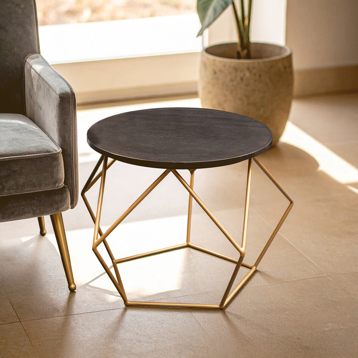 Varana Black Marble Round Coffee Table with Gold Finish Frame