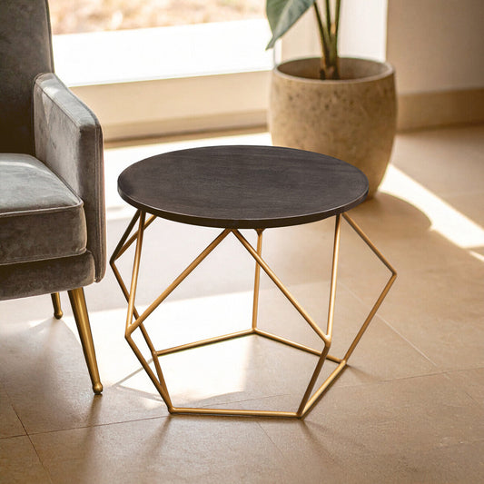 Varana Black Marble Round Coffee Table with Gold Finish Frame