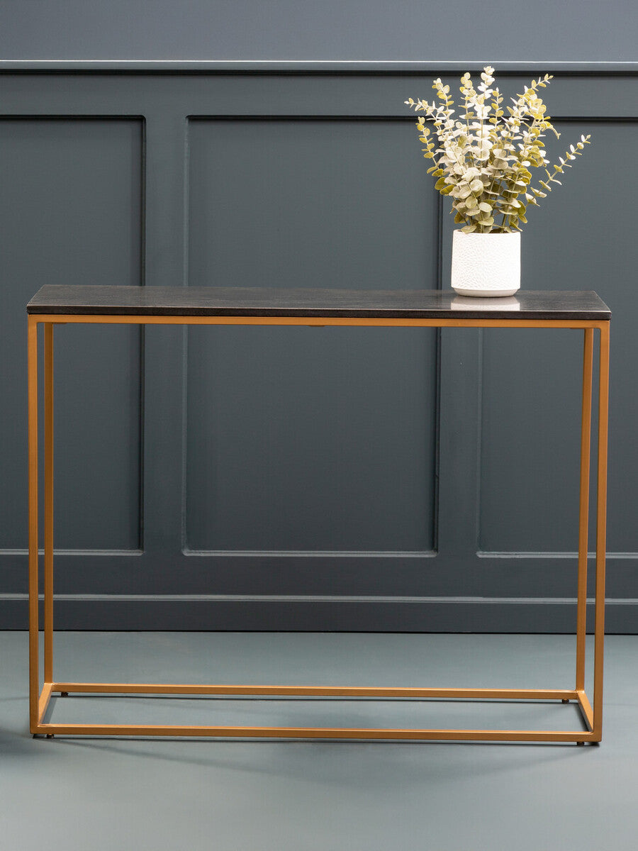Varana Black Marble Console Table with Gold Finish Frame