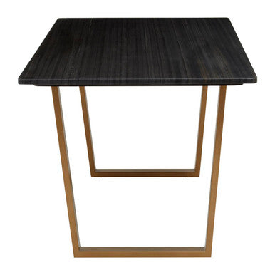 Black Marble Rectangular Dining Table with Geometric Gold Finish Steel Base | Varana
