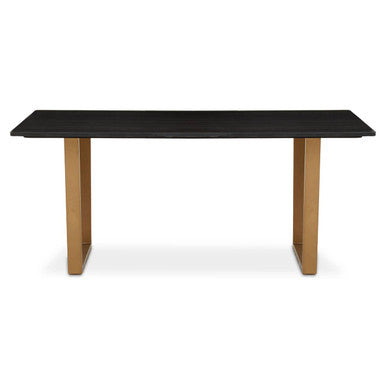 Black Marble Rectangular Dining Table with Geometric Gold Finish Steel Base | Varana