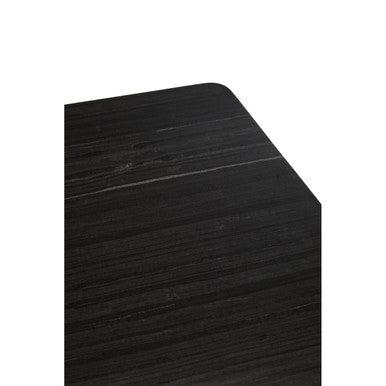 Black Marble Rectangular Dining Table with Geometric Gold Finish Steel Base | Varana