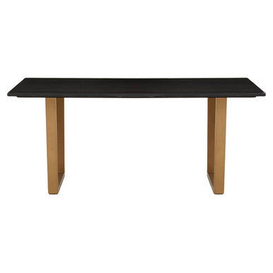 Black Marble Rectangular Dining Table with Geometric Gold Finish Steel Base