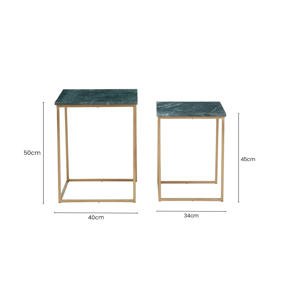 Mandoli Green Marble and Gold Finish Set of 2 Side Tables