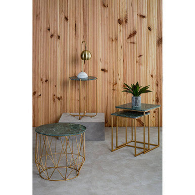 Mandoli Green Marble and Gold Finish Set of 2 Side Tables