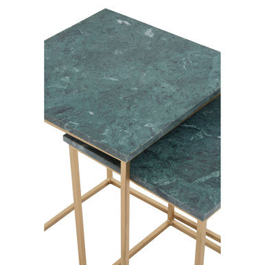 Mandoli Green Marble and Gold Finish Set of 2 Side Tables