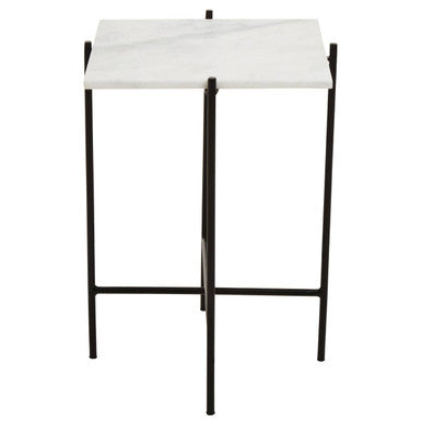 Mandoli White Marble and Black Finish Side Table