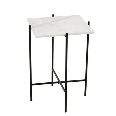 Mandoli White Marble and Black Finish Side Table