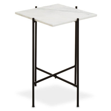 Mandoli White Marble and Black Finish Side Table