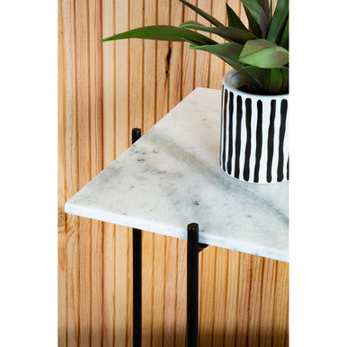 Mandoli White Marble and Black Finish Side Table