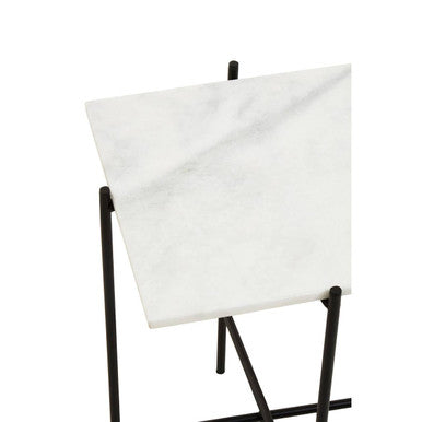 Mandoli White Marble and Black Finish Side Table