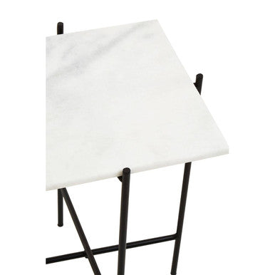 Mandoli White Marble and Black Finish Side Table