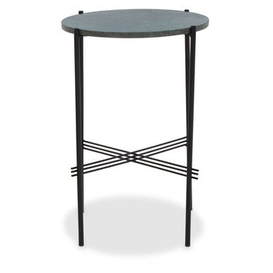 Mandoli Green Marble and Black Finish Side Table