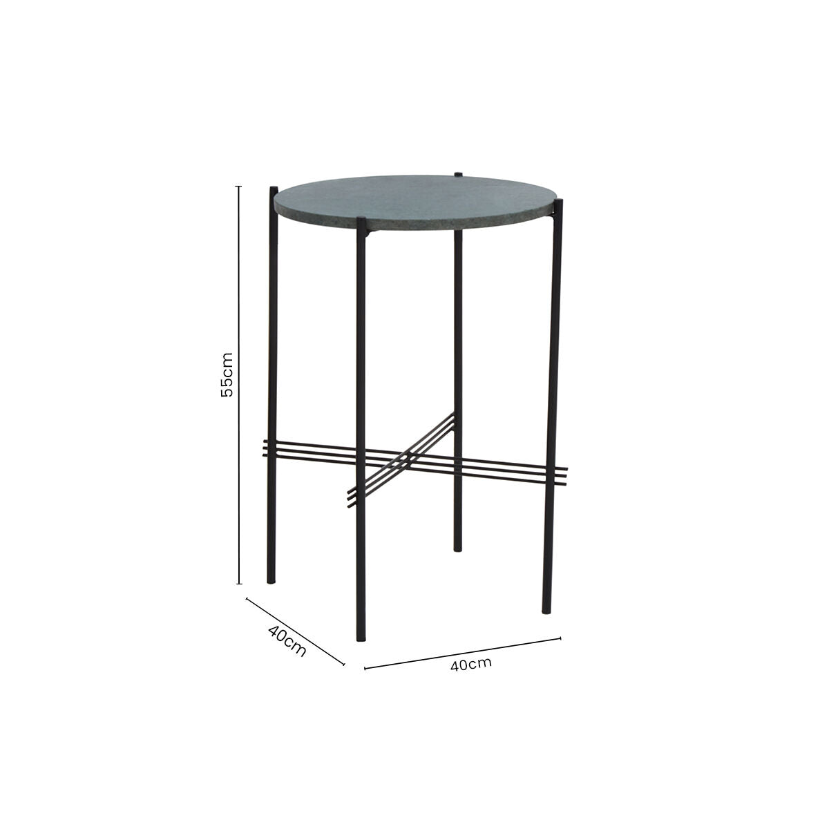 Mandoli Green Marble and Black Finish Side Table