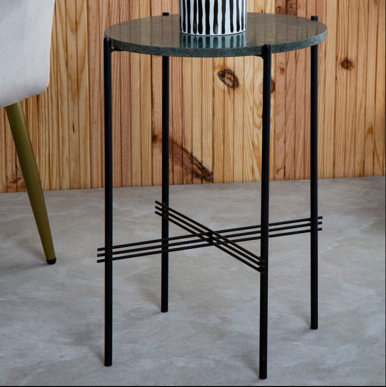 Mandoli Green Marble and Black Finish Side Table