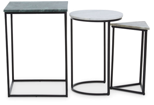 Mandoli Green and White Marble Set of 3 Mixed Shape Nesting Tables