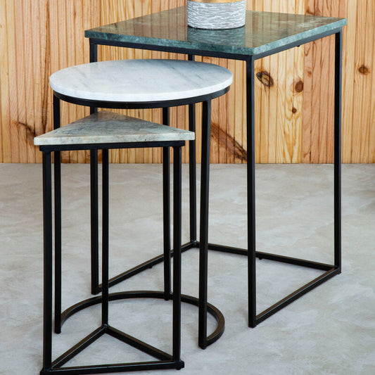 Mandoli Green and White Marble Set of 3 Mixed Shape Nesting Tables