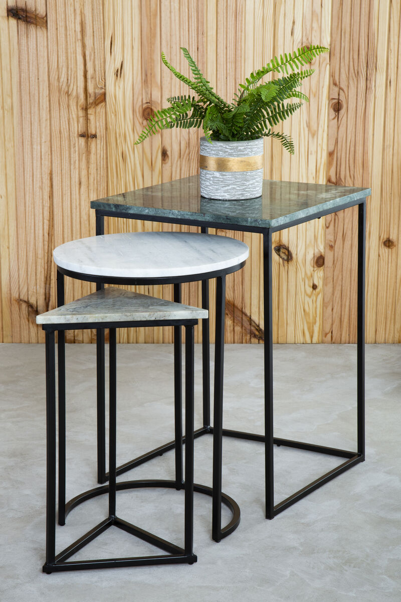 Mandoli Green and White Marble Set of 3 Mixed Shape Nesting Tables