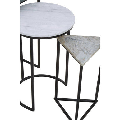 Mandoli Green and White Marble Set of 3 Mixed Shape Nesting Tables