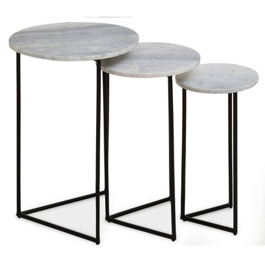 Mandoli White Marble and Black Finish Set of 3 Nesting Tables