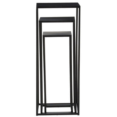 Nest of 3 Black Side Tables with Metal Base and Black Tops | Mandoli