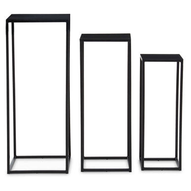 Nest of 3 Black Side Tables with Metal Base and Black Tops | Mandoli